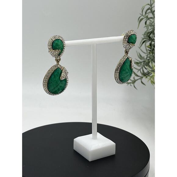 Amrita Singh Gold Tone Austrian Pave Crystal Turquoise Green Teardrop Earrings - Picture 4 of 12